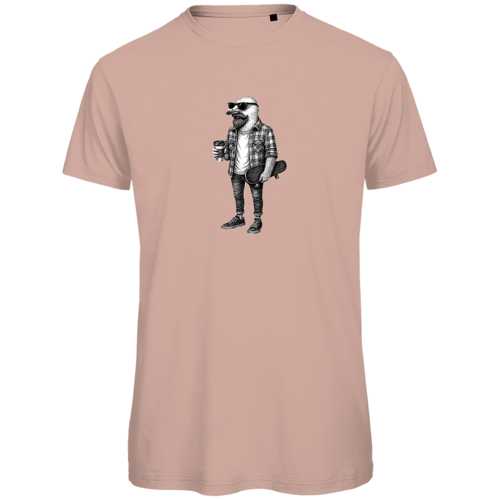 T-Shirt Herren "Seaside Dude" aus Bio-Baumwolle in Altrosa mit gezeichneter Möwe für den modernen Mann mit Geschmack – cooles urbanes Design mit Humor