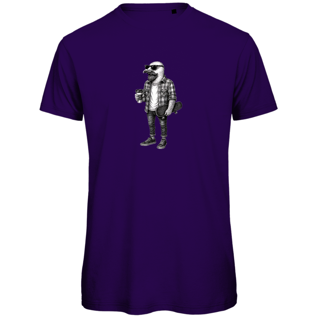 T-Shirt Herren "Seaside Dude" aus Bio-Baumwolle in Lila mit gezeichneter Möwe für den modernen Mann mit Geschmack – cooles urbanes Design mit Humor