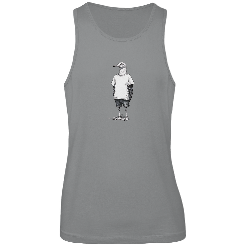 Tank Top Herren "Küstenvogel" aus Bio-Baumwolle in Grau mit gezeichneter Möwe auf der Brust – stilvolles Design für den Sommer