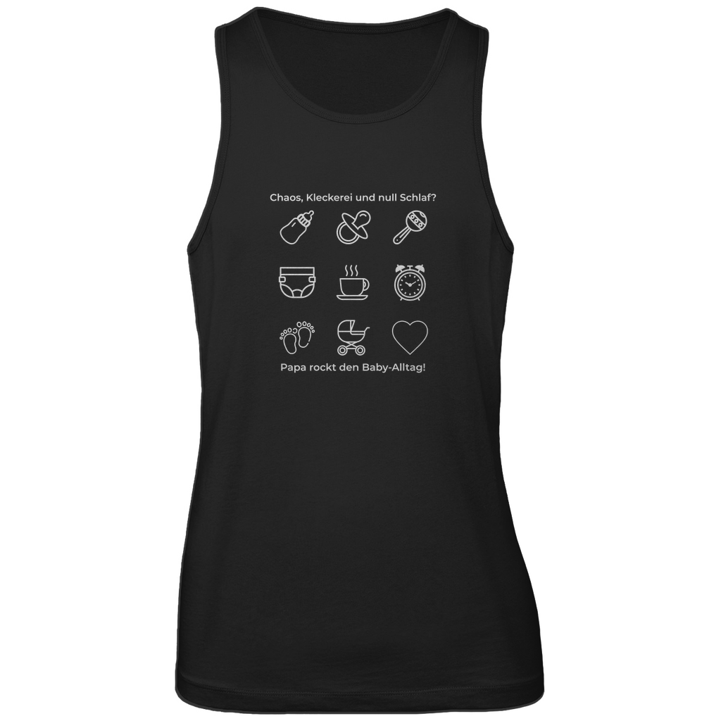 Tanktop Herren "Papa rockt das Chaos" in Schwarz mit markantem Motiv aus der Dark Collection – das sommerliche Statement für Papas mit Humor, Haltung – und einem Spruch, der sitzt.