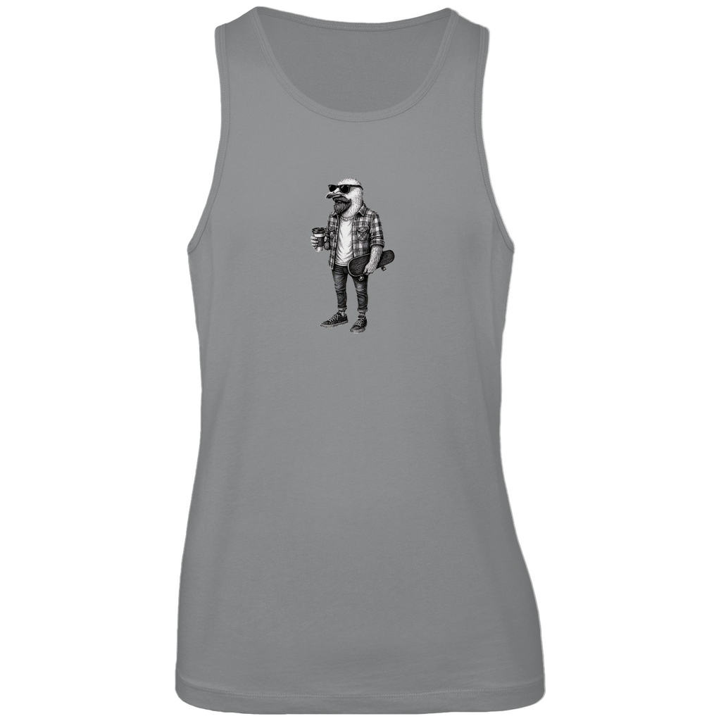 Tank Top Herren "Seaside Dude" aus Bio-Baumwolle in Grau mit gezeichneter Möwe für den modernen Mann mit Geschmack – cooles urbanes Design mit Humor