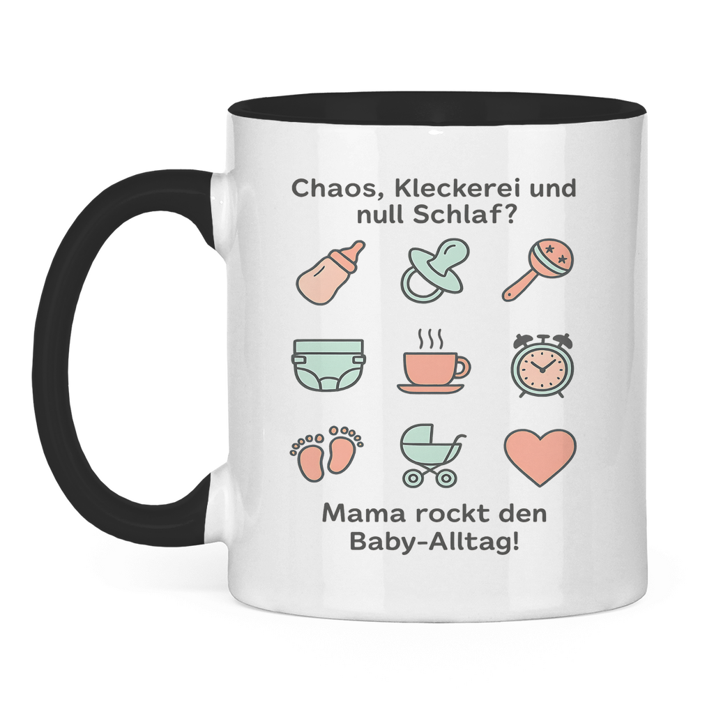 Tasse aus Keramik „Momlife Masterclass“ – Zweifarbig, außen Weiß innen Schwarz, mit Illustrationen & Mama-Spruch, perfektes Geschenk zum Geburtstag und Muttertag