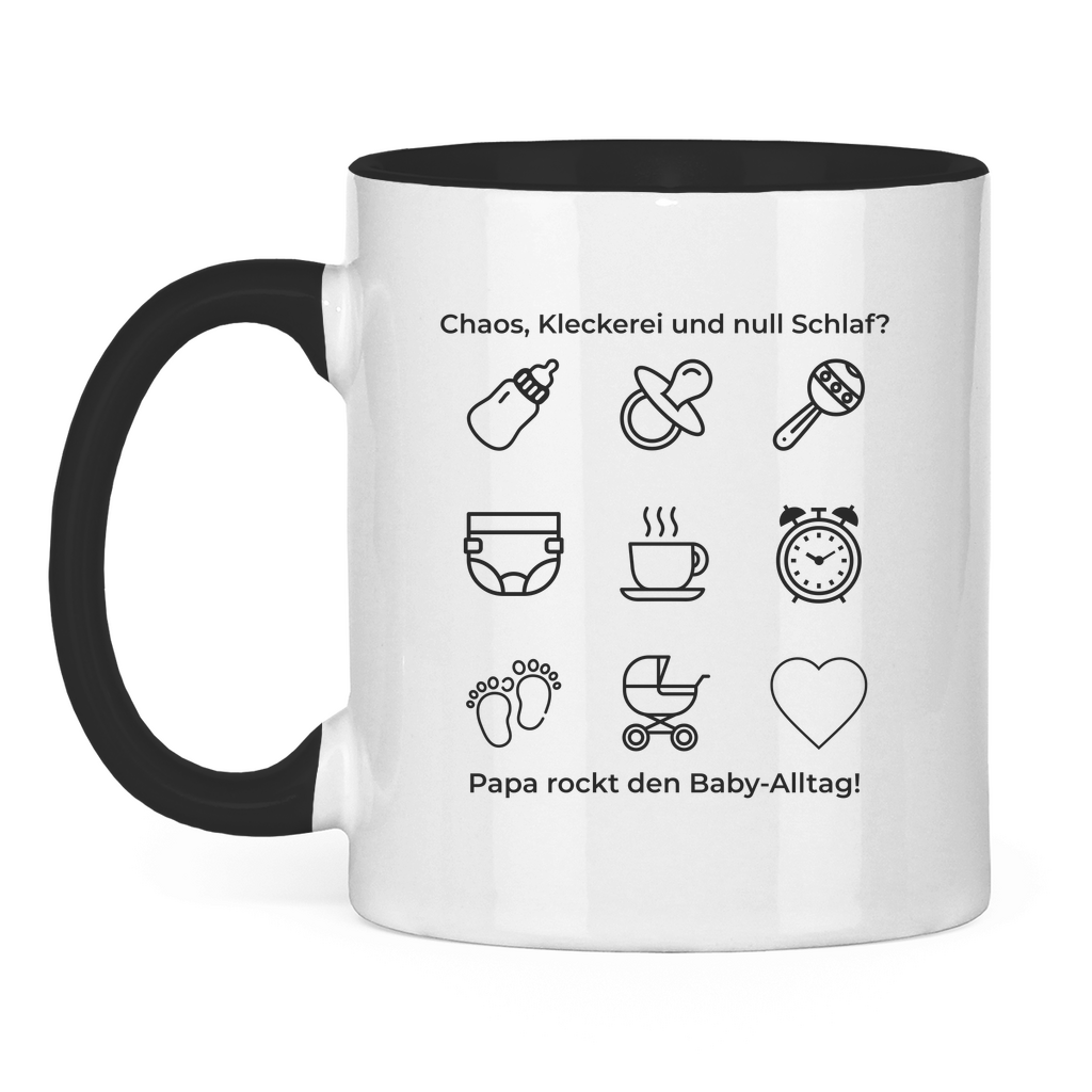 Tasse "Papa rockt das Chaos" aus Keramik in Schwarz mit liebevollem Papa-Motiv – Geschenkidee für Väter mit Humor