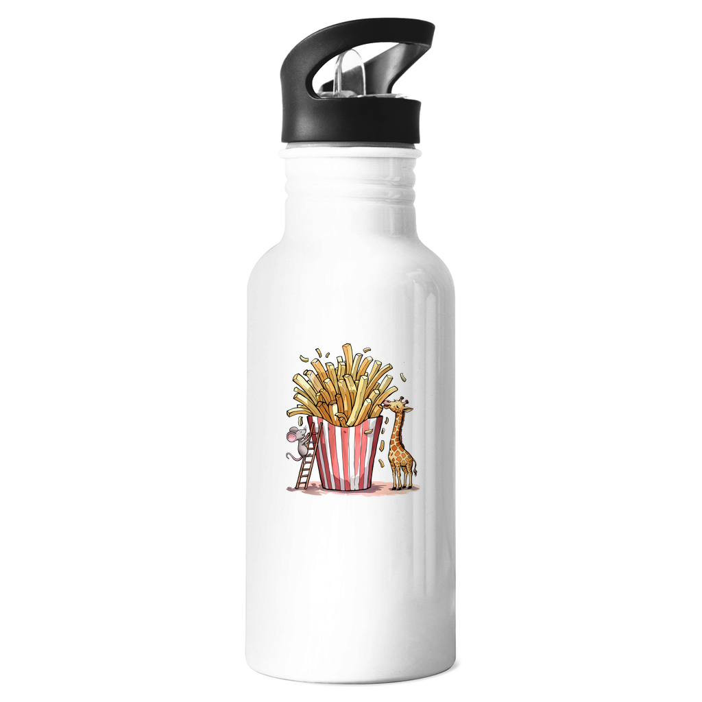 Edelstahl Trinkflasche für Kinder "FRIES FRIENDS" 600 ml – Mit süßem Tiermotiv (Giraffe und Maus)